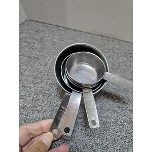 4 Pcs Foley Stainless Measuring Cups Set Vtg USA 1/3(2)   1/2  1 Cup w Metric